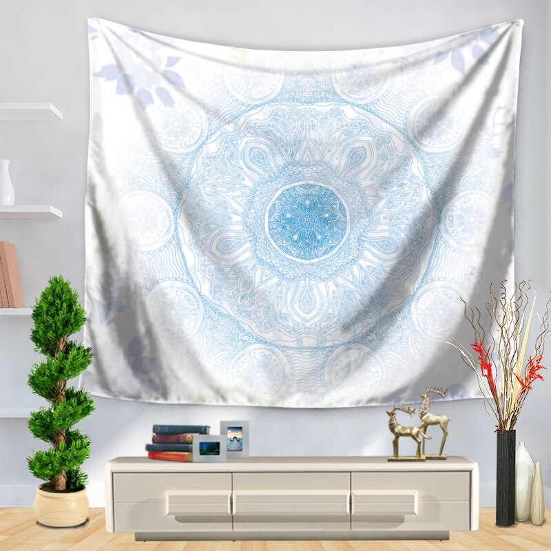 Tapis mural mandala oriental bleu