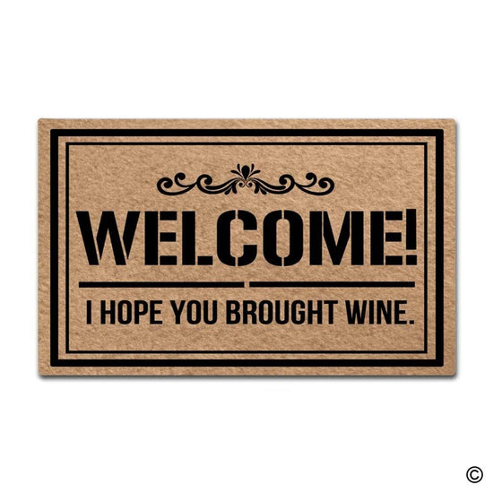 Paillasson : "Bienvenue, J'espère que tu as apporté du vin" - Paillasson.shop