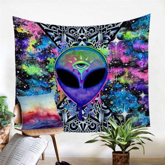 tapis mural mandala trippy alien - Paillasson.shop