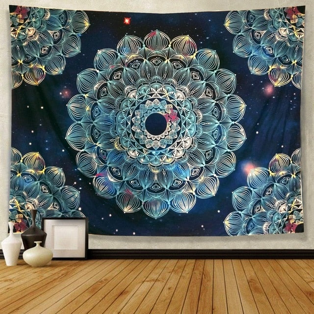 Tapis mural mandala bleu - Paillasson.shop