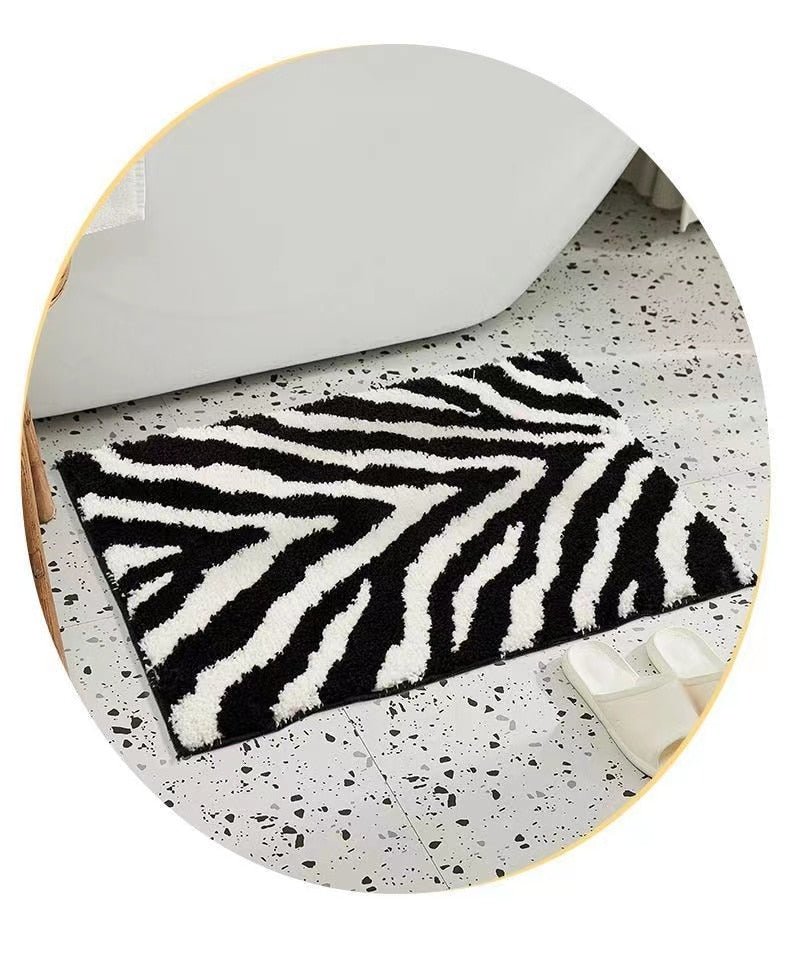 Tapis de bain rayé noir et blanc - Paillasson.shop