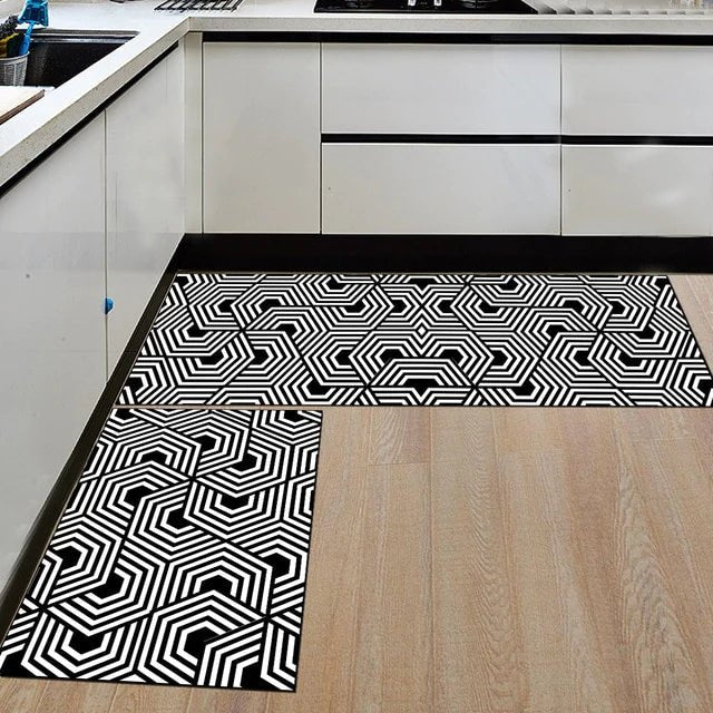 Tapis de cuisine noir et blanc - Paillasson.shop