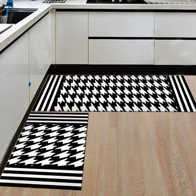 Tapis de cuisine noir et blanc - Paillasson.shop