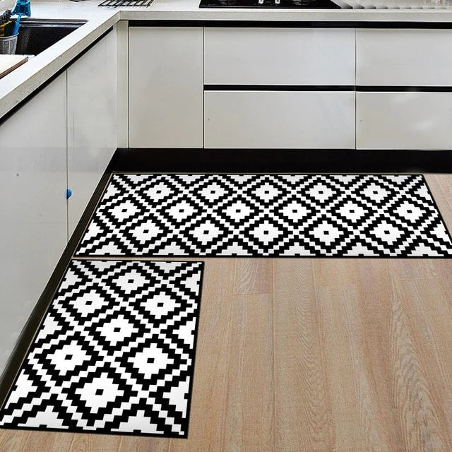 Tapis de cuisine noir et blanc - Paillasson.shop