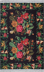 Tapis Kilim floral noir - Vignette | Paillasson.shop