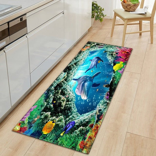Tapis long de cuisine fond marin - Paillasson.shop