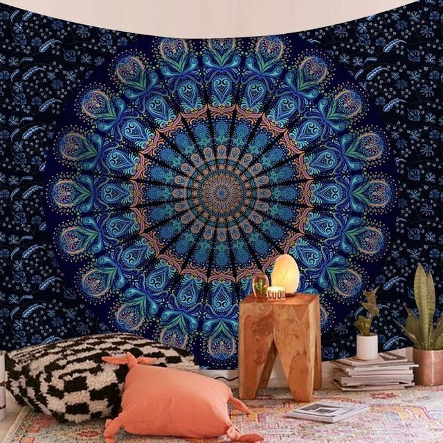 Tapis mural Indien mandala bleu - Paillasson.shop