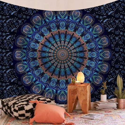 Tapis mural Indien mandala bleu - Paillasson.shop