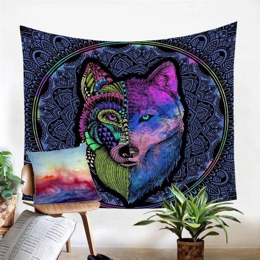 Tapis mural loup mandala - Paillasson.shop