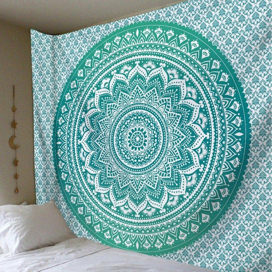 Tapis mural Mandala Bohémien turquoise - Paillasson.shop