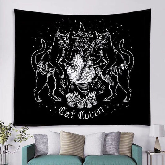 Tapis mural noir chat sorcier - Paillasson.shop