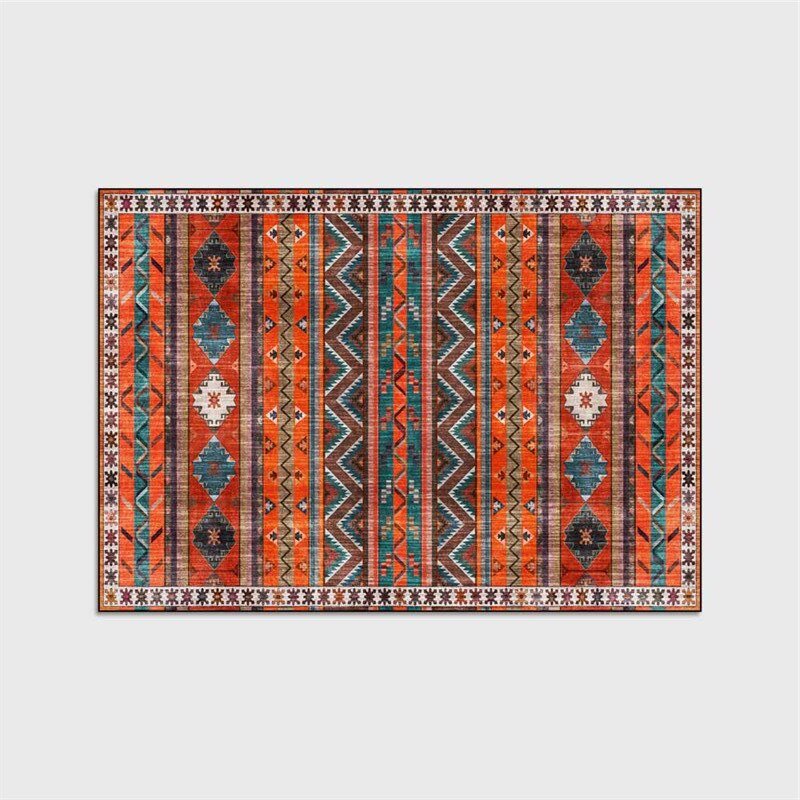 Tapis turc géométrique orange - Paillasson.shop