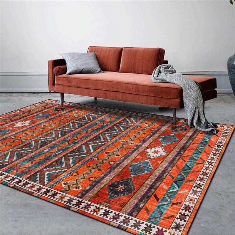 Tapis turc géométrique orange - Paillasson.shop