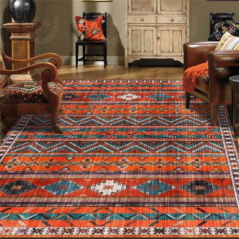 Tapis turc géométrique orange - Paillasson.shop