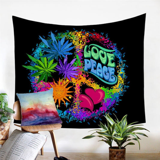 Tenture murale Hippie psychédélique Peace and Love - Paillasson.shop